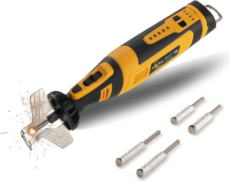 CUBEWAY Cordless Chainsaw Sharpener Kit - Portable 8V Chain Saw Sharpener Tool with 4 Diamond Wheels & Angle Attachment, Variable Speeds, Safety Lock, Hang Ring - Ideal for All Chainsaw Chains - Image 1